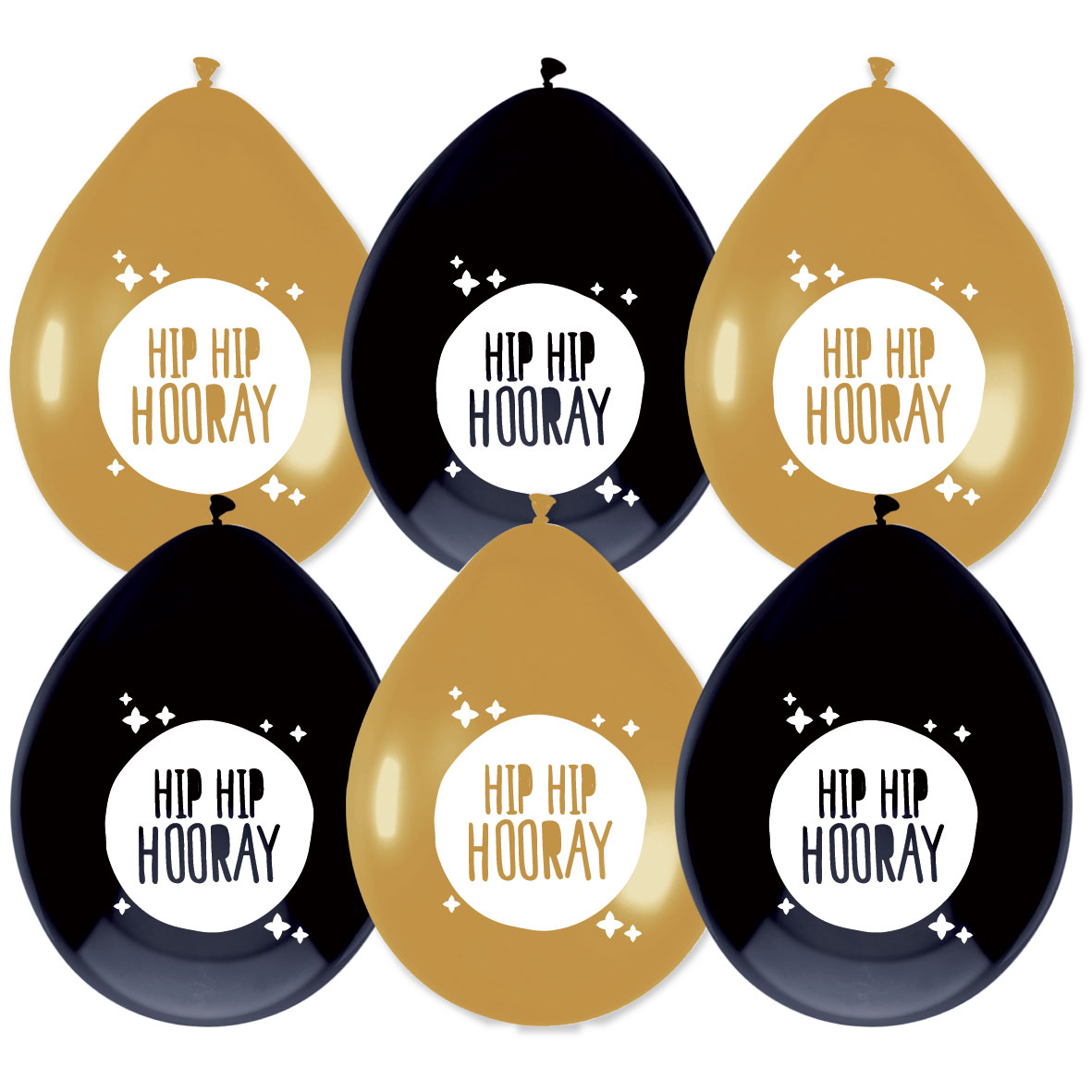 Ballonnen Festive Gold "Hip Hip Hooray" 6 stuks