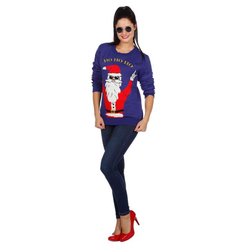 Foute Kersttrui blauw - Rocking Santa