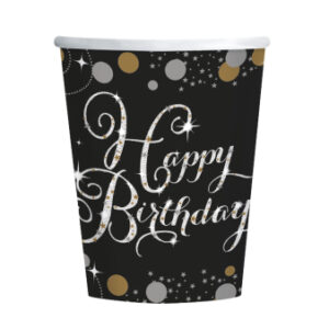 Bekers Sparkling zwart Happy Birthday