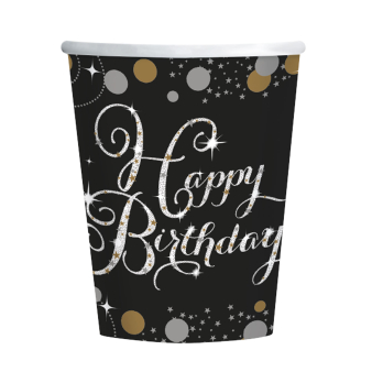 Bekers Sparkling zwart Happy Birthday