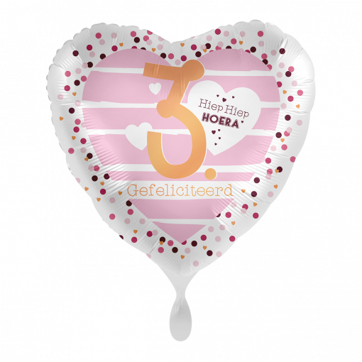 Folieballon Hiep Hiep Hoera 3 - roze