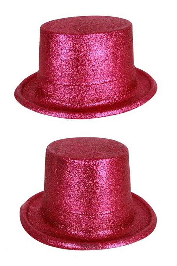Hoge Hoed plastic glitter roze