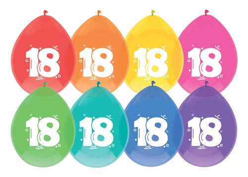 Leeftijdsballonnen multi 18 jaar