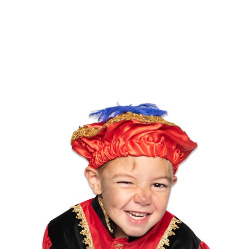 Pietbaret satijn met veer geel