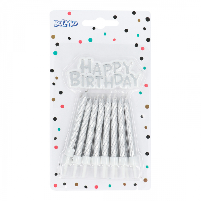 Set 16 kaarsjes Happy Birthday - zilver
