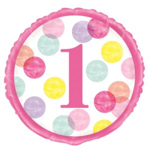 Folieballon dots first birthday roze