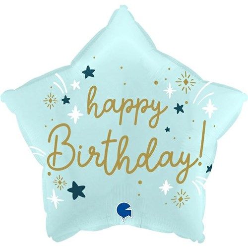 Folieballon Happy Birthday ster blauw