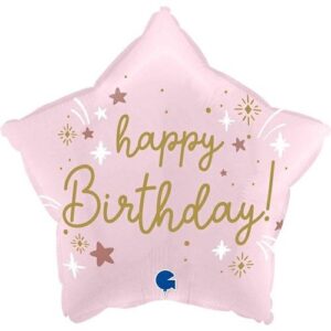 Folieballon Happy Birthday ster roze