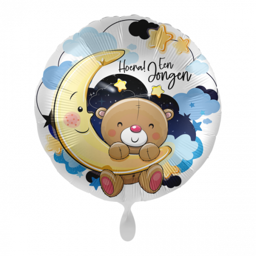 Folieballon Hoera een jongen - beertje op maan
