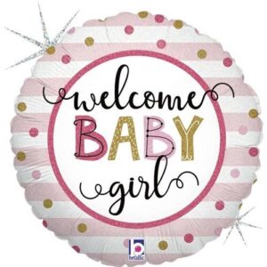 Folieballon "Welcome baby giirl" holo glitter
