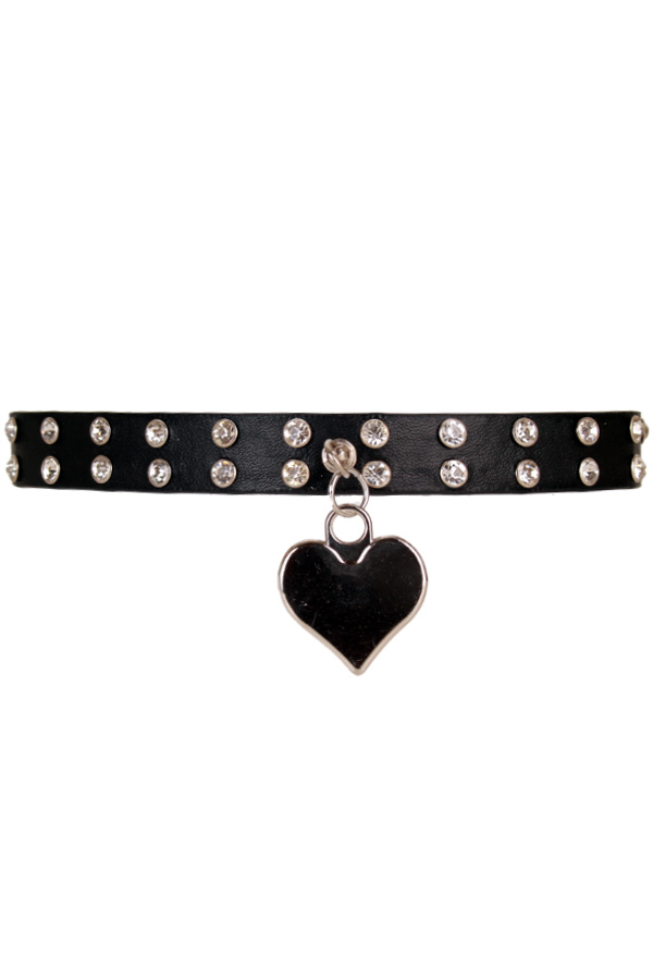 Halsketting zwart met strass steentjes en hartje