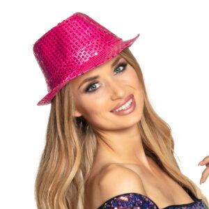 Hoed Popstar sequins roze