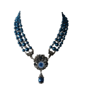 Parelketting blauw met strass stenen